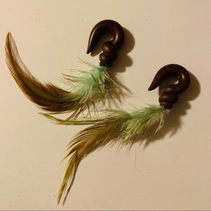 Feather drop guaged earrings 0g